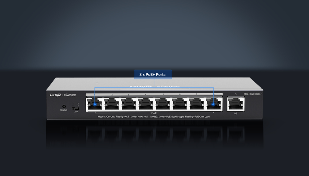RG-ES209GC-P, 9-Port Gigabit Smart Cloud Managed PoE Switch